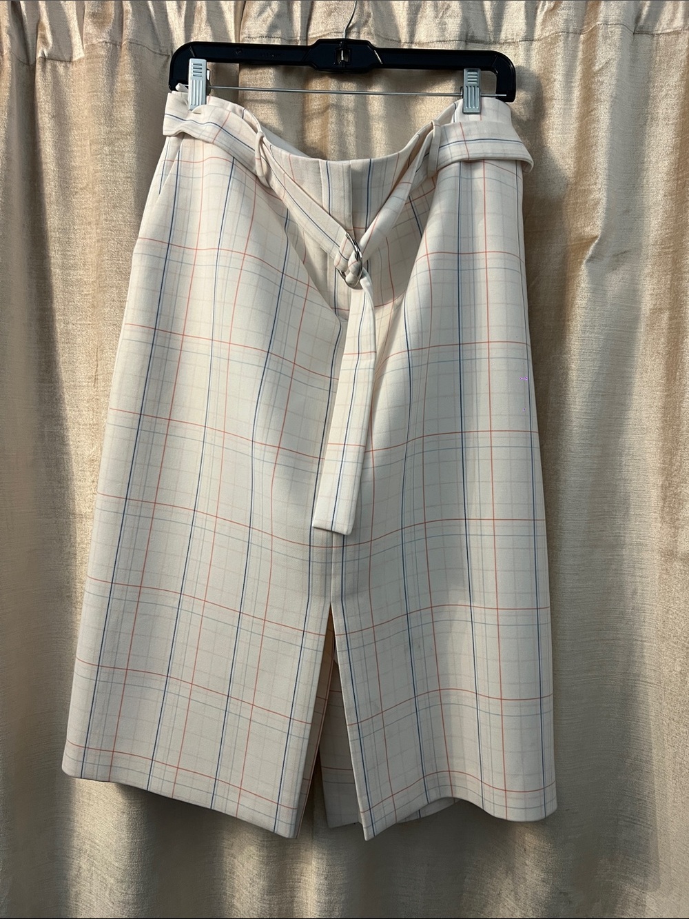Boss Cream Plaid Pencil Skirt with Subtle Red & Blue Lines